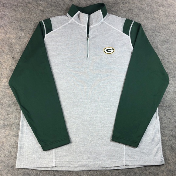Antigua Mens Green Bay Packers Quarter Zip Pullover Gray Green XL - Picture 2 of 12